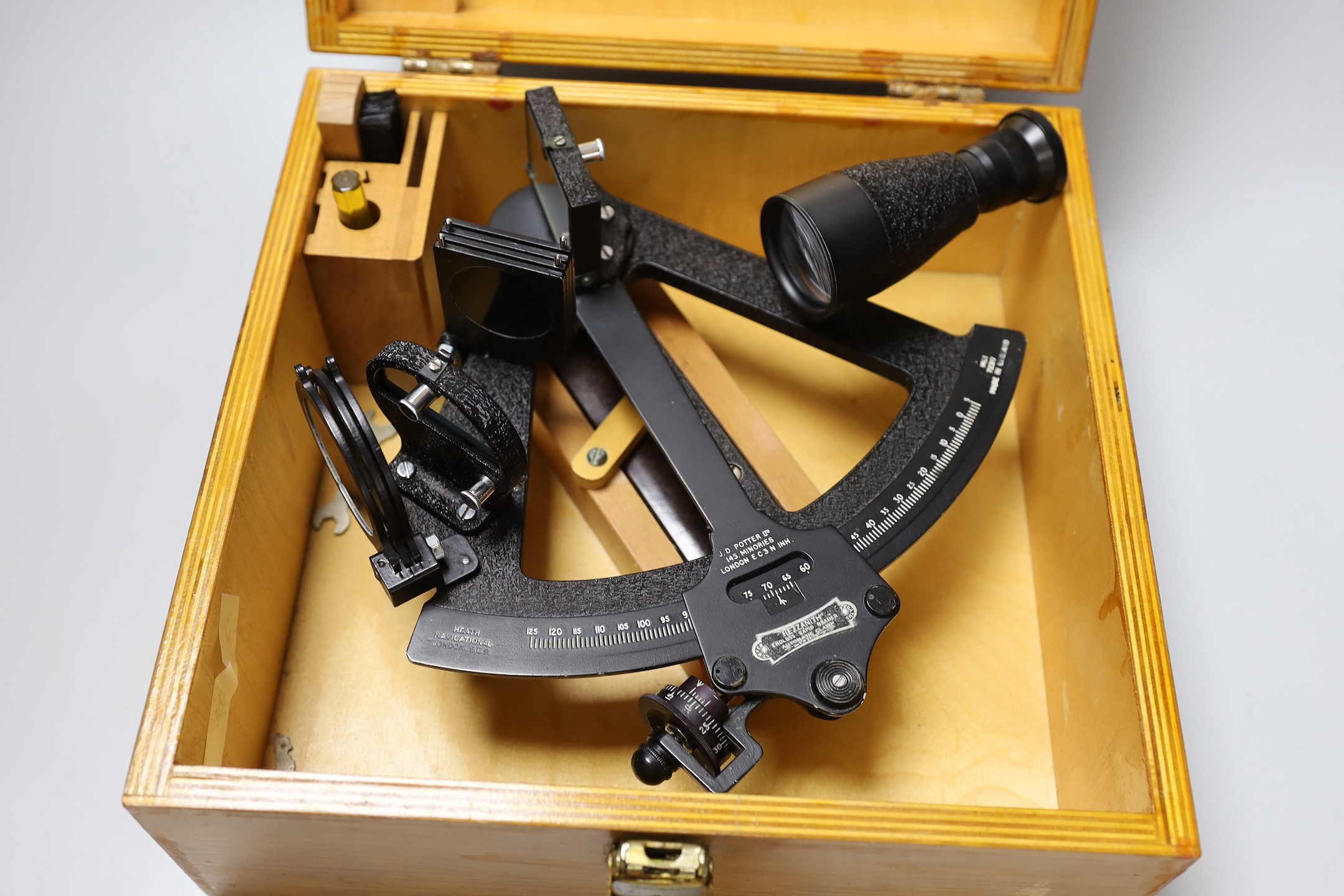 A cased Heath Hezzanith sextant